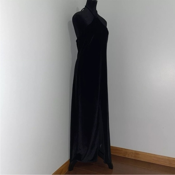 Reformation- Black Nyla Velvet Halter Dress Backless Thigh High Slit Size Large - Picture 6 of 15
